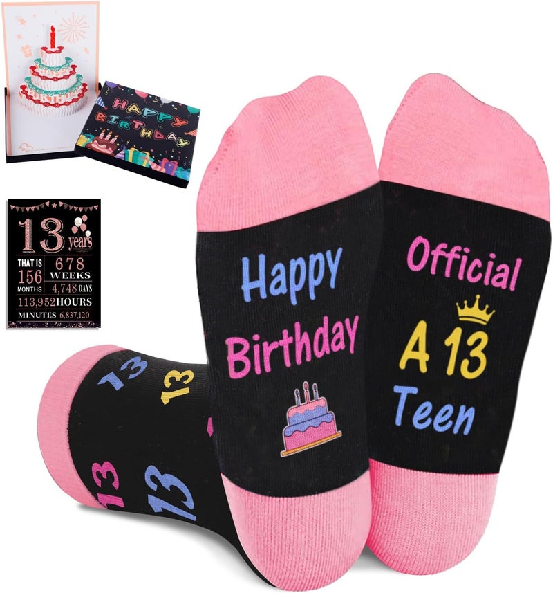 Juesly 5-18 Years Old Birthday Gifts for Girls - Socks for Girls with Pop up Birthday Card, Presents for 5-18 Year Old Grils - Image 1